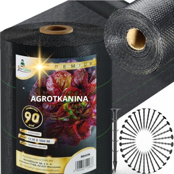 Mata ogrodowa 90g 1,1x100m +100 kołków czarna agrotkanina na chwasty agrowłóknina.jpg