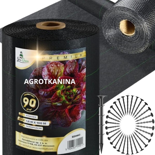 Mata ogrodowa 90g 1,6x100m +100 kołków czarna agrotkanina na chwasty agrowłóknina.jpg