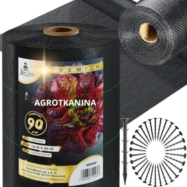 Gruba agrotkanina 1,6 x 50 m, 90 g  + 50 kołków agrowłóknina antychwastowa  do ogrodu, mata na chwasty.jpg