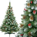 Sztuczna choinka 220cm drzewko świąteczne sosna szyszki jarzębina ośnieżona1.webp