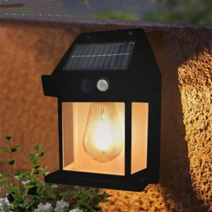 Lampa solarna kinkiet LED z czujnikiem zmierzchu ruchu elewacyjna naścienna