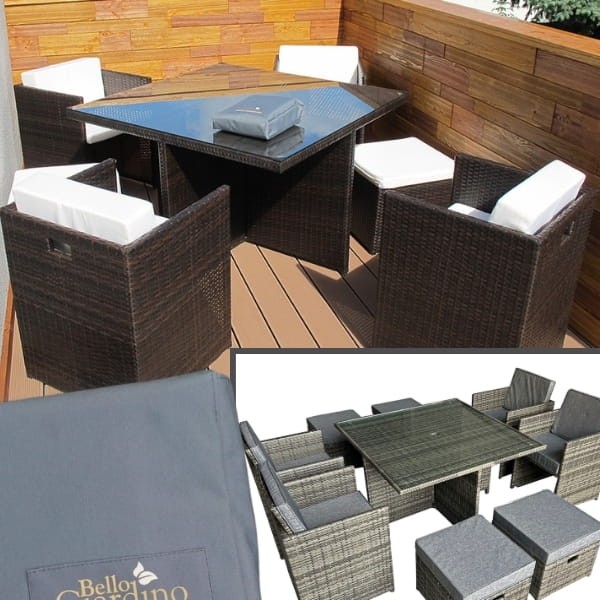 Szare meble ogrodowe, duży zestaw stołowy, otwierane pufy DELIZIOSO 1.jpg