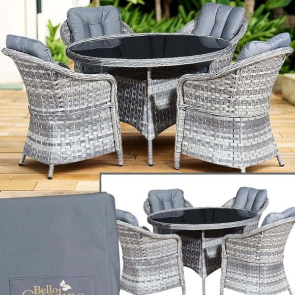 Meble z technorattanu, zestaw stołowy okrągły stół + krzesła MODERNO LIGHT GRAY1.jpg