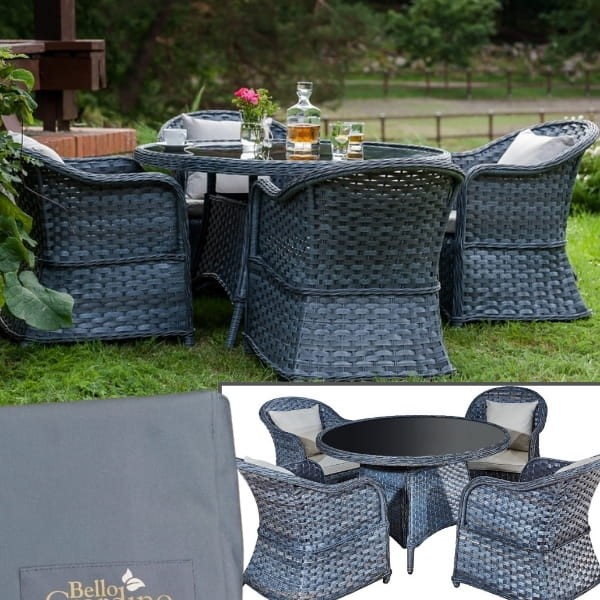 Meble z technorattanu, ciemny zestaw stołowy okrągły stół + krzesła MODERNO DARK GRAY.jpg