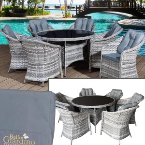 Zestaw stołowy, meble ogrodowe, fotele+ okrągły stół  MODERNO GRANDE LIGHT GRAY