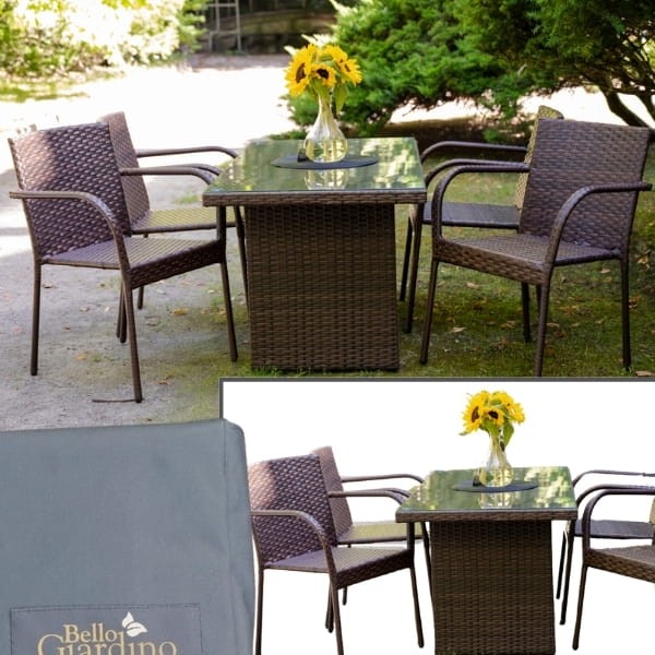 Brązowe meble technorattanowe,  zestaw stołowy, meble na taras dla 4 osób.  LENTO6.jpg