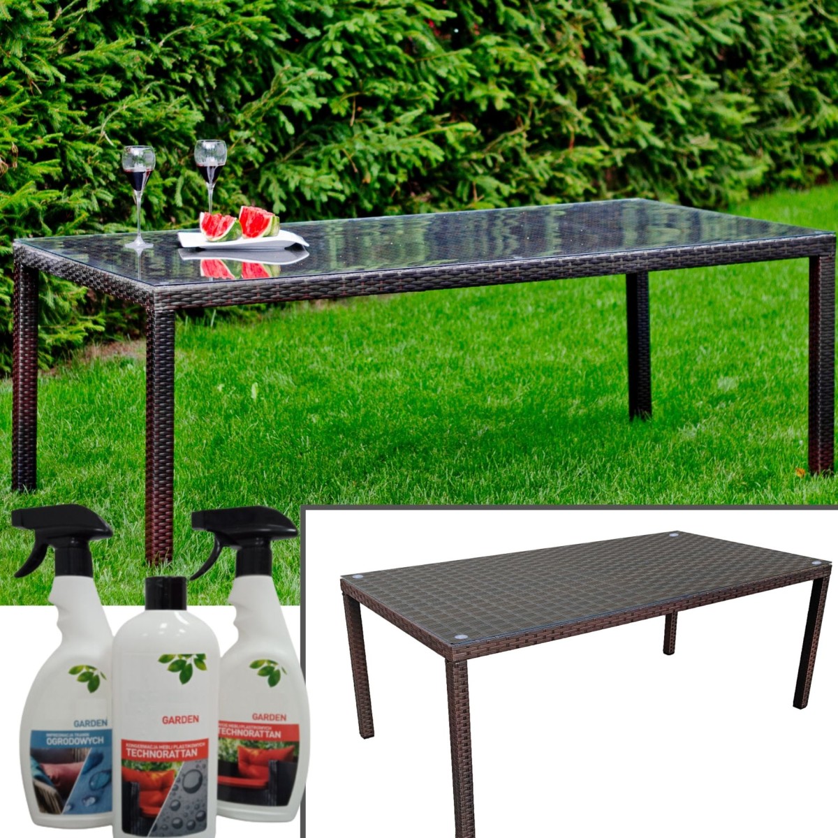 Duzy stół  ogrodowy 200x100cm  z technorattanu, brązowy SOTTILE BROWN 0.jpg