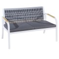 Biała sofa ogrodowa 122cm+poduszka , aluminiowa, oparcie z plecionej  liny   RARO  1.jpg