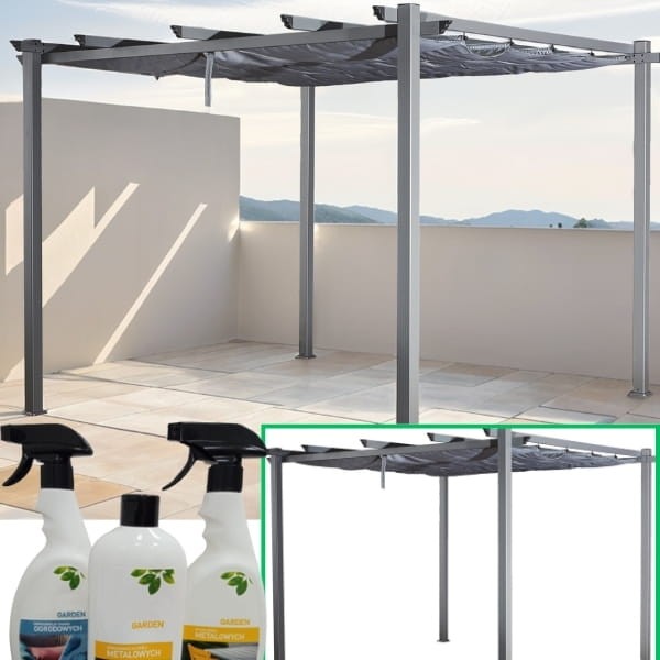 Pawilon ogrodowy 3mx3m, aluminiowa altana z rozsuwanym dachem, szare poszycie4.jpg