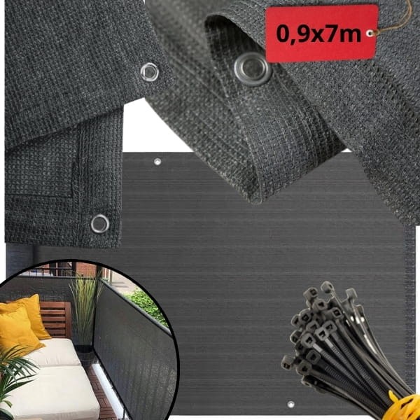 Grafitowa osłona balkonowa 0,9x7m, zasłona na taras , 97% zaciemniania, mata cieniująca90.jpg