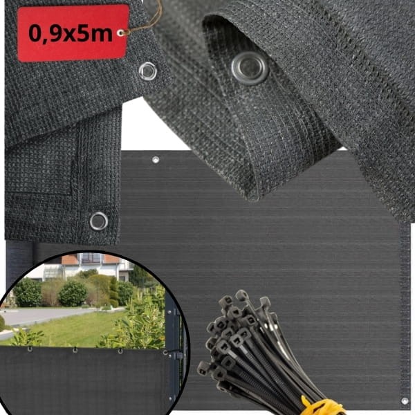 Grafitowa osłona balkonowa 0,9x5m, zasłona na taras , 97% zaciemniania, mata cieniująca1.jpg