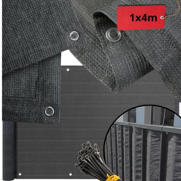 Grafitowa osłona balkonowa 1x4m, zasłona na taras , 97% zaciemniania, mata cieniująca1.jpg