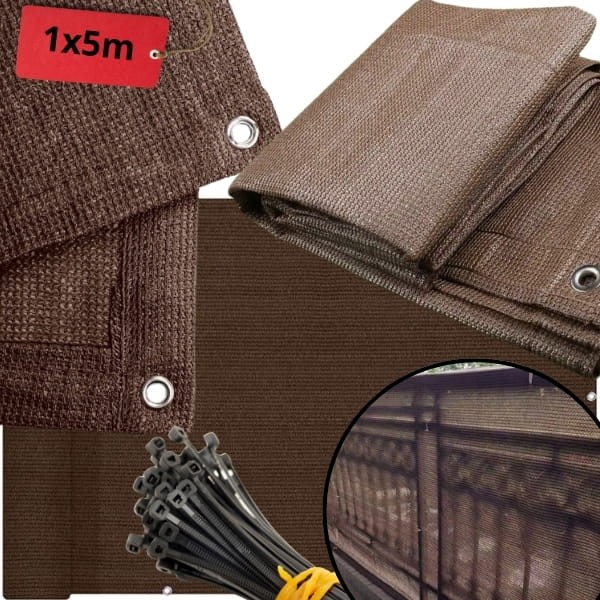 Brązowa osłona balkonowa 1x5m, zasłona na taras , 97% zaciemniania, mata cieniująca.jpg