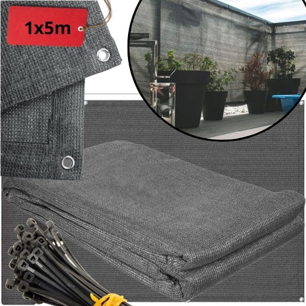 Szara osłona balkonowa 1x5m, zasłona na taras , 97% zaciemniania, mata cieniująca00.jpg