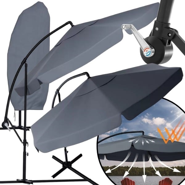 Szary parasol ogrodowy składany 350cm , na wysięgniku, regulacja wysokości + Pokrowiec