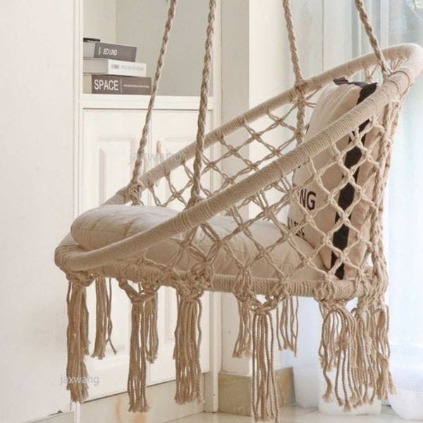 Fotel wiszący huśtawka ogrodowa bocianie gniazdo pleciona z poduszką boho6.jpg