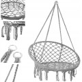 Szary fotel wiszący huśtawka ogrodowa bocianie gniazdo pleciona lina 80 cm7.jpg