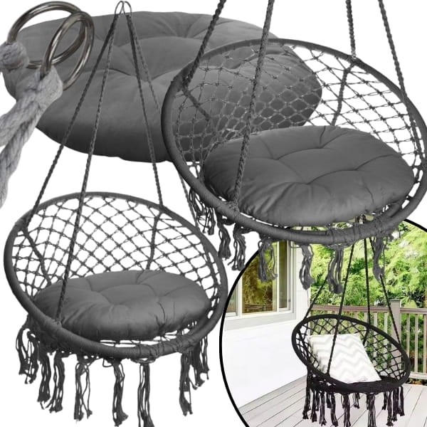 Grafitowy  fotel wiszący huśtawka ogrodowa bocianie gniazdo pleciona poduszka99.jpg
