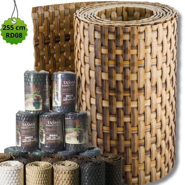 Słomkowa taśma  w rolce na  ogrodzenie, tasma  panelowa rattanowa - RD08 (19x255cm)3.jpg