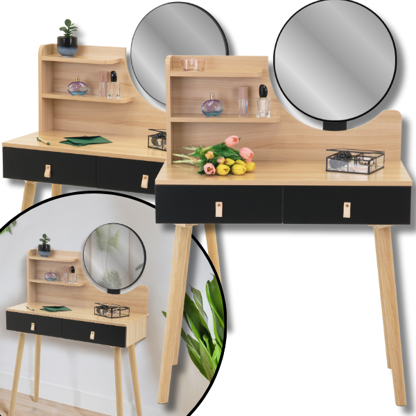 Toaletka 40x80cm dla dziewczynki z lustrem kosmetyczka czarna szuflada1.png