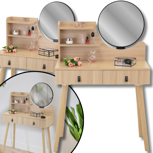 Bukowa toaletka 40x80cm dla dziewczynki z lustrem kosmetyczka szuflada bukowa.png