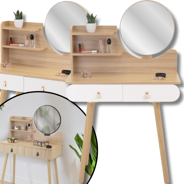 Toaletka bukowa 40x80cm dla dziewczynki z lustrem kosmetyczka biała szuflada9.png