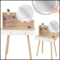 Toaletka bukowa 80x40cm lustro led podświetlane kosmetyczka biała szuflada3.png