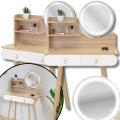 Toaletka bukowa 80x40cm lustro led podświetlane kosmetyczka biała szuflada4.png