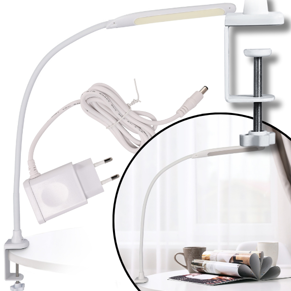 Elastyczna przykręcana lampka biurkowa 10W szkolna led nauki nocna biała.png
