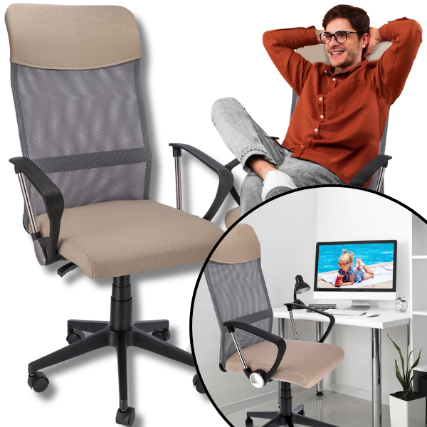 Beżowy fotel biurowy tkanina obrotowy do biura pracy zoom do 100kg biurkowy.png