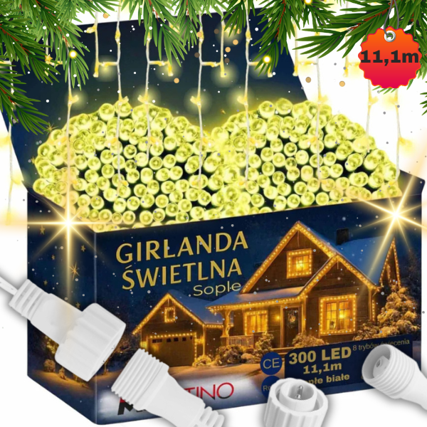 Światełka zewnętrzne 300LED kurtyna świetlna lampki na zewnątrz biały ciepły1.png