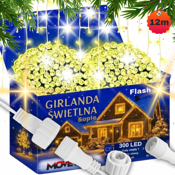 Światełka zewnętrzne FLASH 300LED IP44 kurtyna świetlna lampki  biały ciepły.png