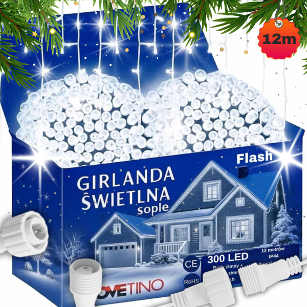 Światełka zewnętrzne FLASH 300LED IP44 kurtyna świetlna lampki  biały zimny1.png