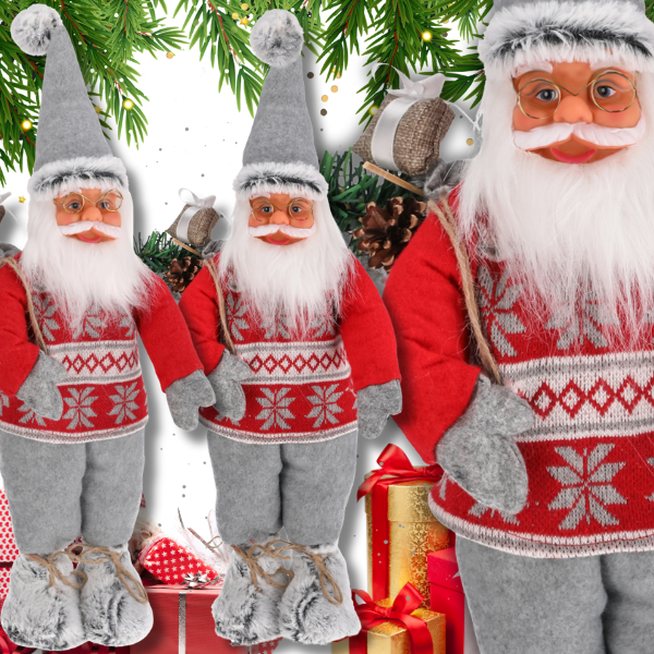 Wysoki  Św. Mikołaj 60 cm skrzat stojący świąteczny figurka dekoracja pompon7.png