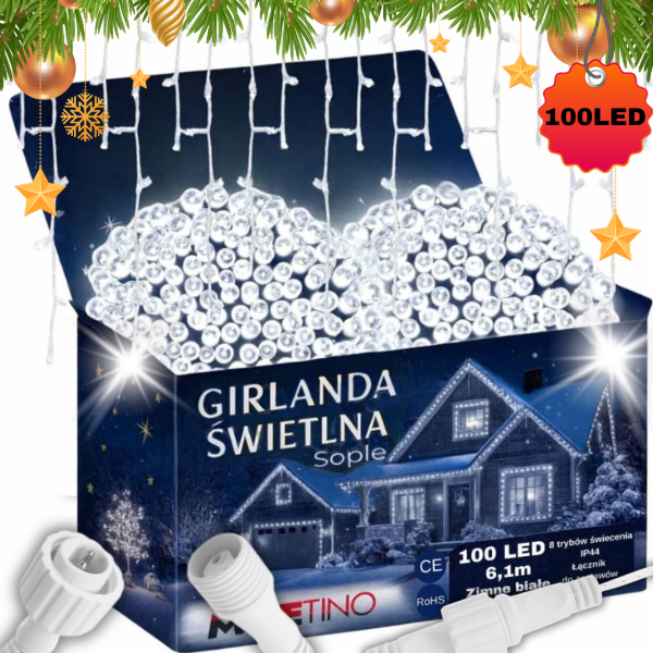 Światełka zewnętrzne 100LED kurtyna świetlna lampki na zewnątrz biały zimny1.png