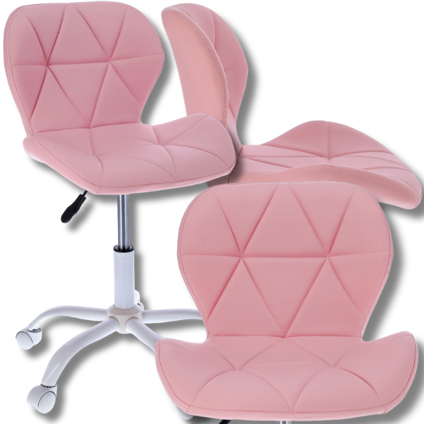 Różowe krzesło  na kółkach obrotowe biała podstawa ekoskóra profilowane ENDO  (4).png