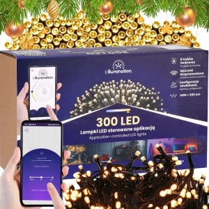 Białe ciepłe lampki choinkowe 300LED światła wewnętrzne sterowane telefonem 