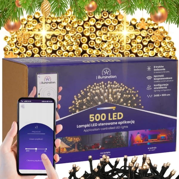 Białe ciepłe lampki choinkowe 500LED światła wewnętrzne sterowane telefonem (5).jpg