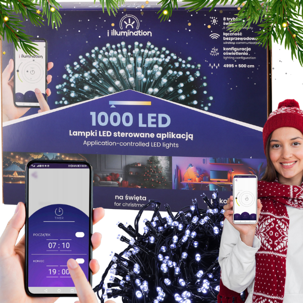 Białe zimne lampki choinkowe 1000LED światła na aplikacje sterowane telefonem , długie (11).png