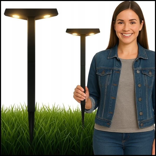Lampa solarna 45cm,  2 LED do ogrodu wbijana dekoracja ogorodowa czujnik zmierzchu (11).jpg