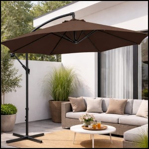 Brązowy parasol ogrodowy na wysięgniku okrągły uchylny śr. 300 cm 8 żerdzi