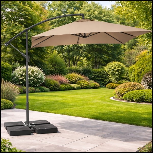 Szarobrązowy parasol ogrodowy na wysięgniku kwadratowy 250x250cm stalowy 8 żerdzi