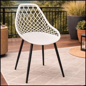 Białe krzesło plastikowe wygodne 120kg. kuchenne metalowe nogi taras ARANDA 