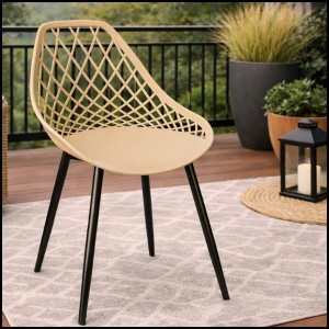 Beżowe krzesło plastikowe do 120kg. kuchenne czarne nogi taras ARANDA   