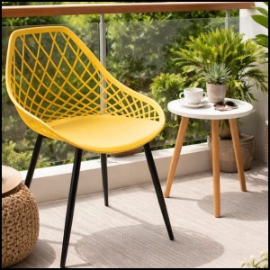 Musztardowe krzesło plastikowe do 120kg. kuchenne czarne nogi taras ARANDA  