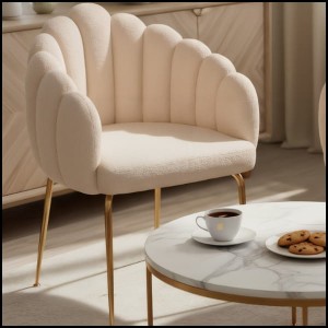 Białe krzesło tapicerowane FOGIA eleganckie glamour baranek Boucle Teddy FOGIA 