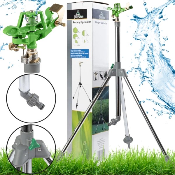 Zraszacz pulsacyjny ogrodowy metalowy obrotowy 360° + stojak statyw zestaw.jpg