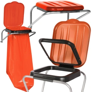 Czerwony uchwyt ścienny wiszący do segregacji śmieci - na worki 120L