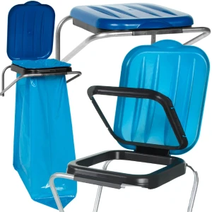 Niebieski uchwyt ścienny wiszący do segregacji śmieci - na worki 120L