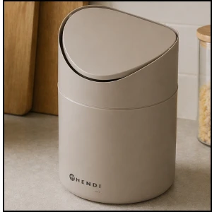 Beżowa śmietniczka metalowy kosz stołowy z uchylną pokrywą 1,2l Hendi